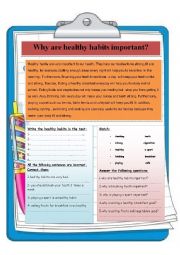 English Worksheet: Why are healthy habits important?( part 1)
