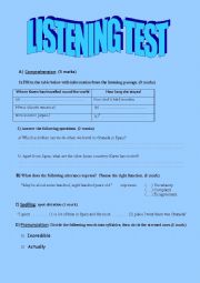 English Worksheet: Listening test for 3rd formers( travelling around the world)