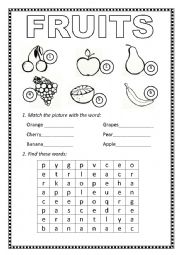 English Worksheet: Fruits