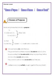 Clauses of Purpose - Result - reason 