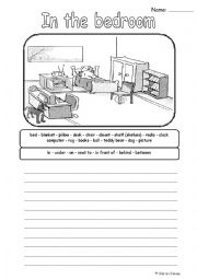 English Worksheet: describe a room, furniture vocabulary practice
