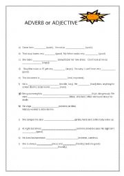 English Worksheet: Adverb or Adjective