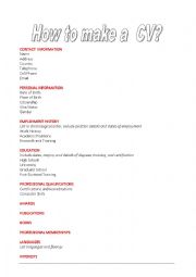 English Worksheet: How to make a CV