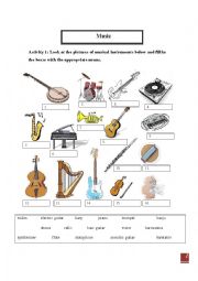 English Worksheet: Music (instruments and genres)