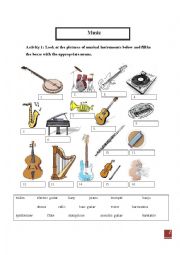 English Worksheet: Music (instruments and genres)