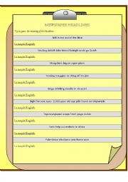 English Worksheet: Newspaper Headlines