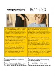 English Worksheet: Bullying [comprehension text]