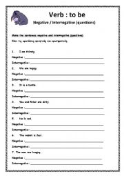 English Worksheet: verb to be (negative and interrogative)