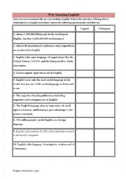 English Worksheet: REASONS TO LEARN ENGLISH