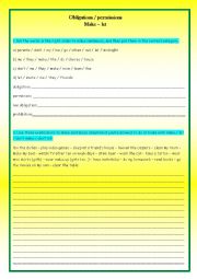 English Worksheet: permission obligation prohibition exercises with make and let