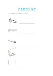 English Worksheet: CAMPING OBJECTS