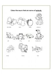 English Worksheet: Nouns are names of animals