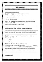 English Worksheet: Mid-term test Bac