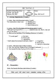 English Worksheet: mid-term test N:2