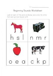English Worksheet: Beggining Sounds