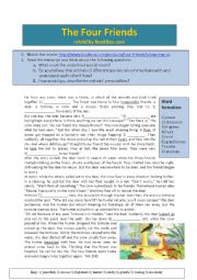 English Worksheet: The Four Friends (story, questions, word formation) incl. key