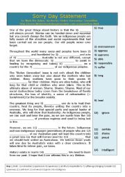 English Worksheet: Sorry Day Statement - The Stolen Generation (Word formation) incl. key