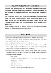 English Worksheet: Importance of Body Image on teens