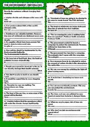 English Worksheet: The environment: rephrasing (+ key)