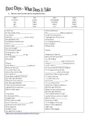 English Worksheet: Song - Dave Days - What Does It Take