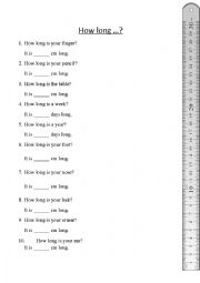 English Worksheet: How long....? Getting kids used to using 