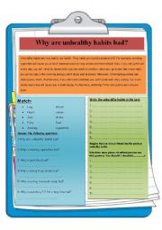 English Worksheet: Why are unhealthy habits bad?