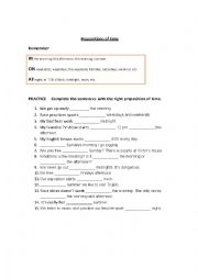 English Worksheet: Prepositions on time