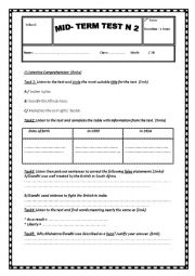 English Worksheet: Ordinary Test N 2  2nd form