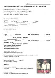 English Worksheet: I Knew You Were Trouble - Taylor Swift