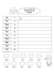 English Worksheet: Numbers and Colors