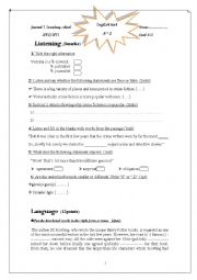 English Worksheet: English test N2 for first form