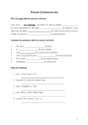 English Worksheet: Present Continuous Test