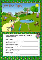English Worksheet: At the park - activities and present continuous