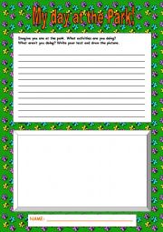 English Worksheet: At the park writing activity - present continuous