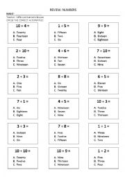 English Worksheet: numbers