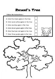 English Worksheet: Coloring Tree