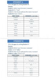 English Worksheet: Information Gap- Spelling Practice