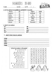 English Worksheet: numbers