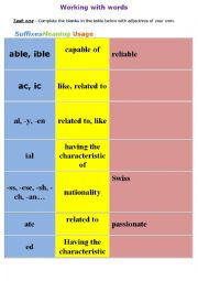 English Worksheet: working with words