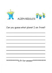 English Worksheet: Alien Riddle Sheet