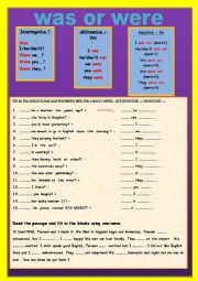 English Worksheet: WAS / WERE and PRONOUNS