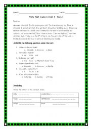 English Worksheet: TRINITY GRADE 1 ADULTS OR BEGINNERS 