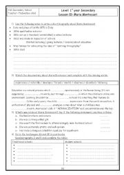 English Worksheet: Lesson 10 First Year Secondary Education: Maria Montessori