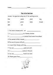 English Worksheet: Little Red Hen