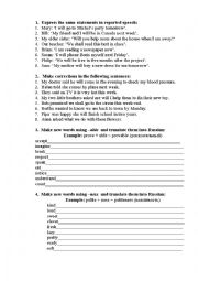 English Worksheet: reported speech