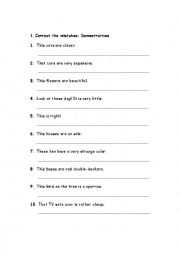 English Worksheet: Demostratives: correct the mistakes