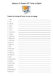 English Worksheet: Glossary of Common ICT Terms in English