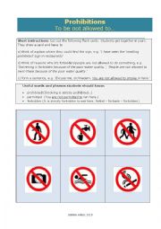 English Worksheet: Prohibitions - to be not allowed to...