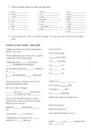 English Worksheet: I knew you were trouble