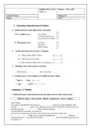 English Worksheet: English mid-term test n 2 (8th form)